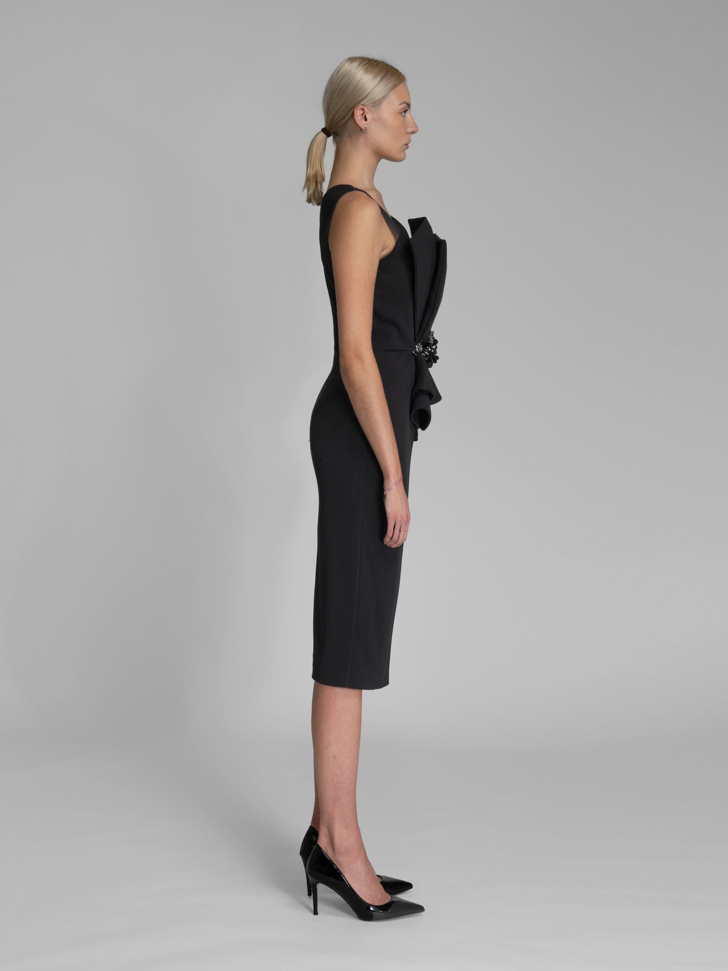 Amelia Black Embellished Peplum Dress