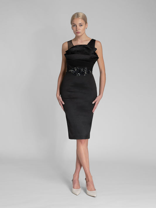 Victoria Black Embellished Midi Dress
